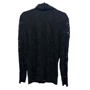 Chico's Laila Lace Turtleneck Top Size 2 (Large) Black Long Sleeve Lined